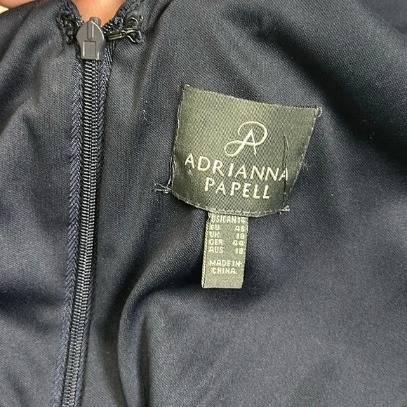 Adrianna Papell Women’s Size 14 Navy Blue Ruched 3/4 Sleeve Long Maxi Dress - Picture 12 of 16